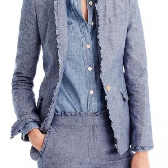 J. Crew Jackets & Blazers - J. Crew Regent Ruffle‎ Trim Chambray Blazer